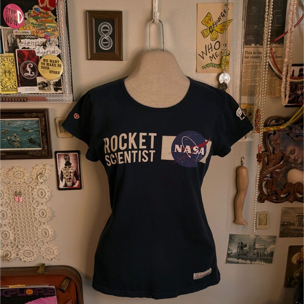 Nasa Rocket Scientist Graphic T-Shirt Women's Small/Medium Navy Blue
